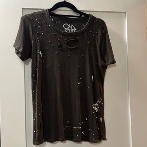 Chaser washed black studded ripped splatter t-shirt XS